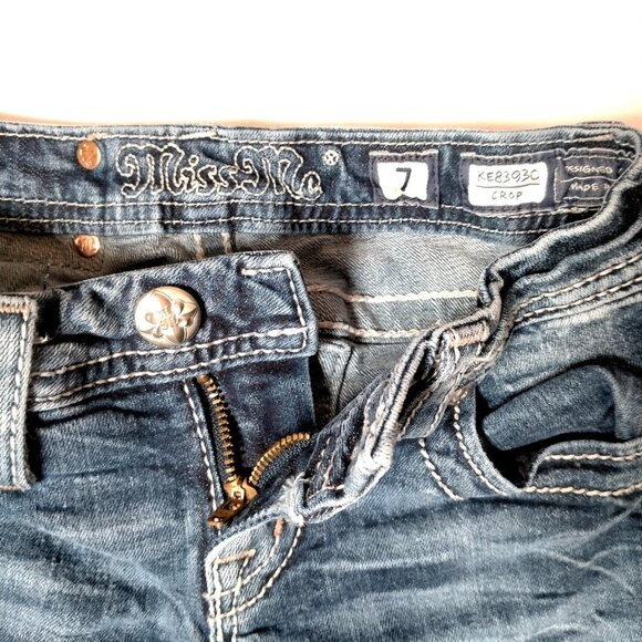 Miss Me Jeans Girls Size 7 Studded Rhinestones Whiskered KE8393C Crop Pants - Picture 14 of 16